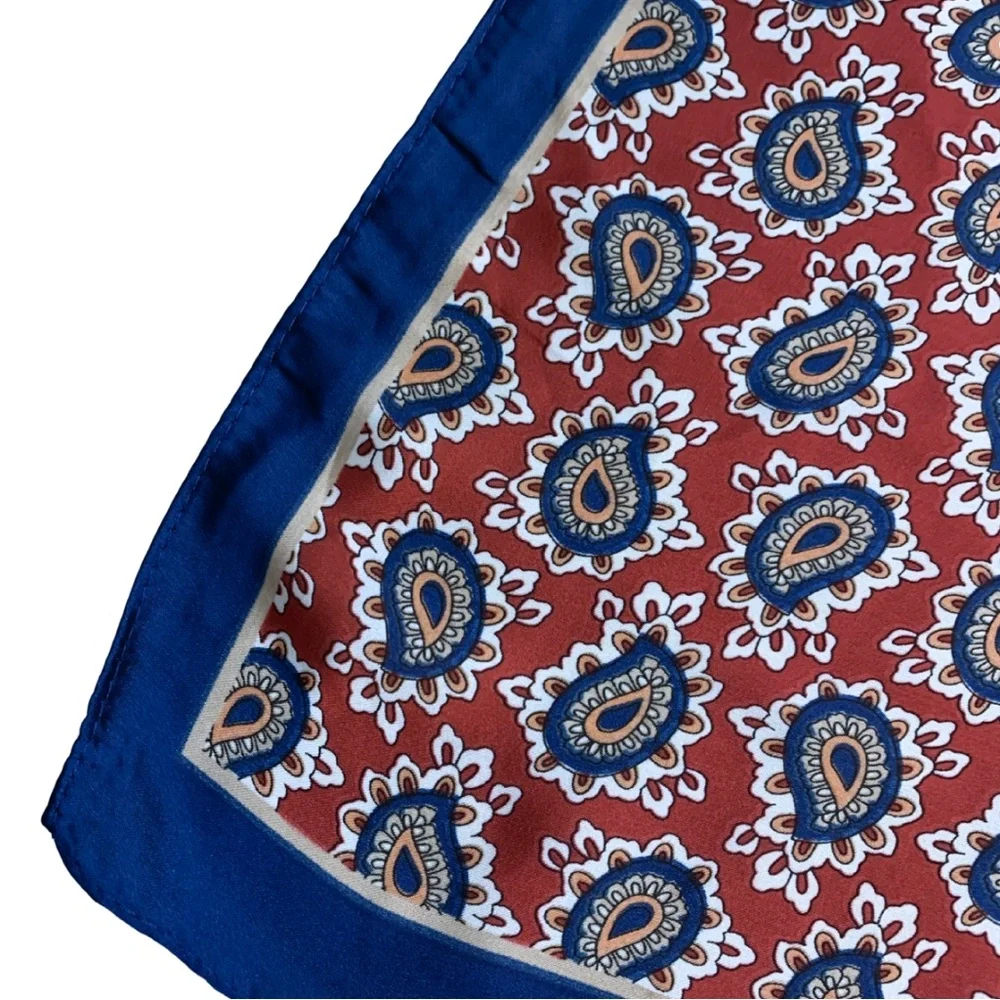 2/$30 Paisley Print Square Scarf Silky Finish Blue Maroon Retro